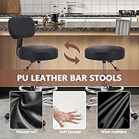 Vista 5 de Silla de dibujo con respaldo, reposapiés ajustable altura con ruedas, taburete giratorio de cuero para taller, sillas de oficina, cojín de asiento