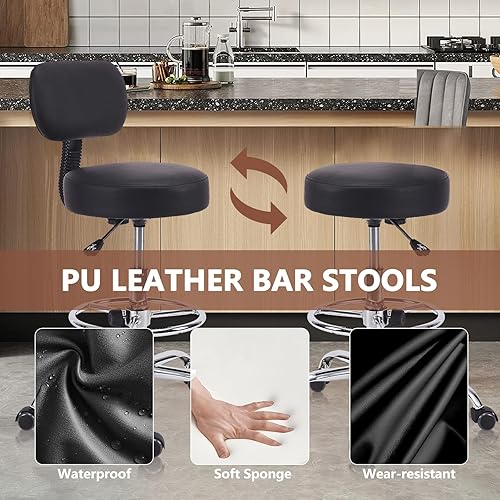 Miniatura 5 de Silla de dibujo con respaldo, reposapiés ajustable altura con ruedas, taburete giratorio de cuero para taller, sillas de oficina, cojín de asiento