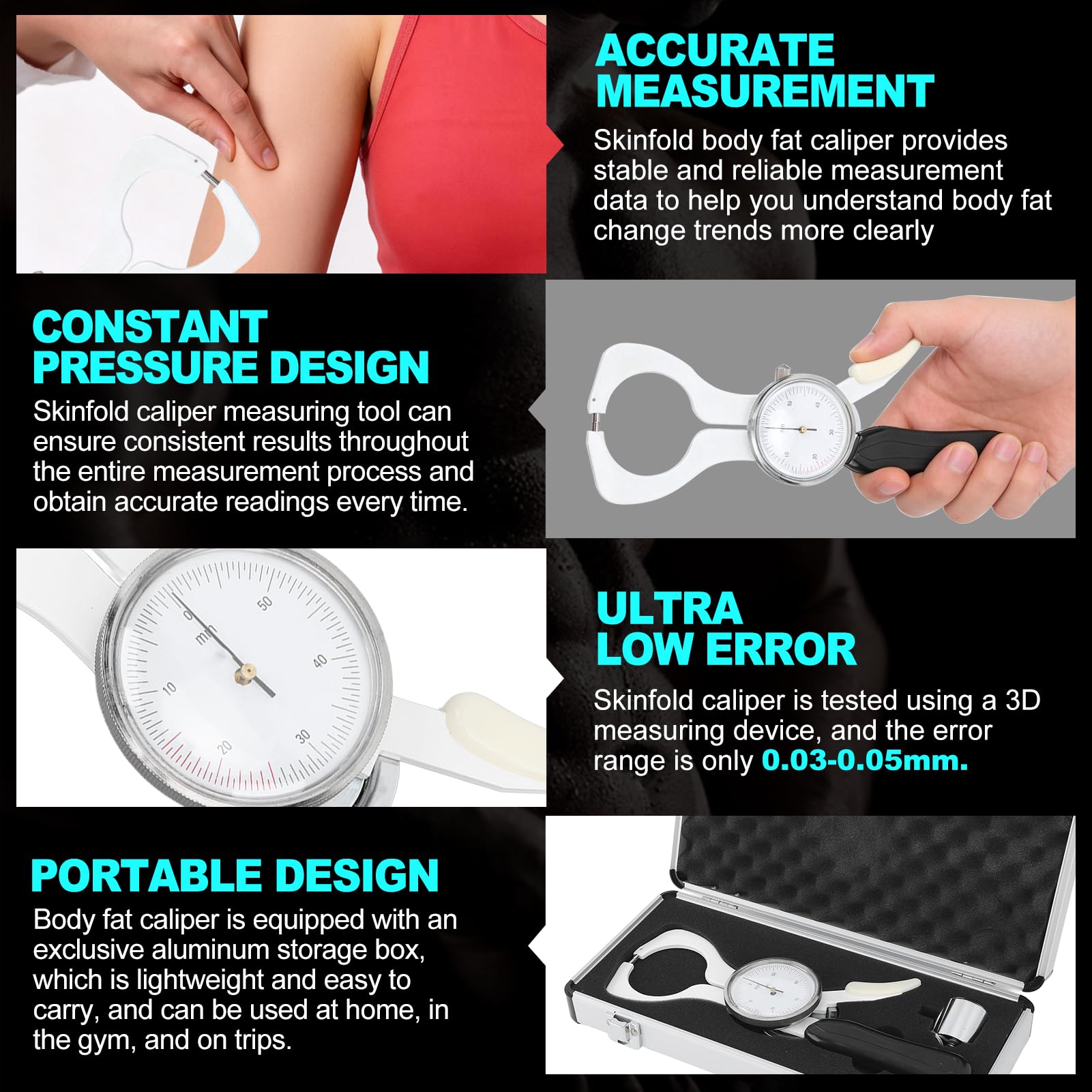 Skinfold Body Fat Caliper Measuring Tool Calibrador de Grasa Corporal con Pliegues Cutáneos Fácil de Usar Medición Precisa para Monitorear el Estado Físico del IMC