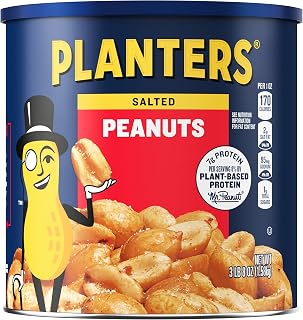 Planters Salted Peanuts 56 oz Canister - Crunchy Dry Roasted Nuts with Sea Salt, 7g Protein Snack