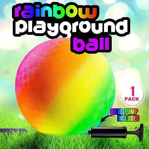 Miniatura 5 de Rainbow Playground Ball - Pelota inflable de goma de 8.5 pulgadas (paquete de 1) para niños y adultos, juegos en interiores y exteriores, kickball