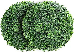 GarveeHome 2 Pcs Artificial Plant Topiary Balls Outdoor, 15" Faux Boxwood Balls Fake Green Plants Decorative Spheres for Front Porch Patio Garden Backyard Home Wedding Decor