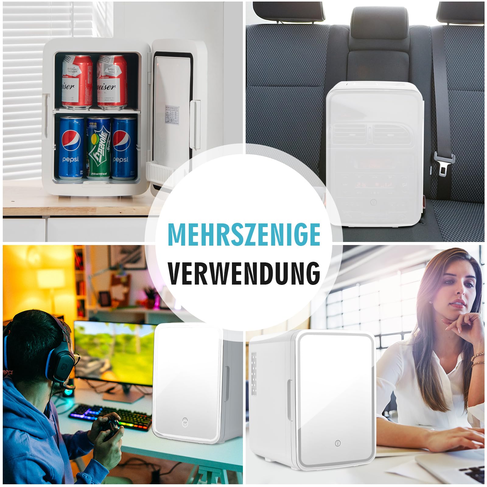 GOPLUS 2 in 1 Mini Kühlschrank mit LED Spiegel, 10 L AC/DC Fridge mit Kühl- & Heizfunktion & 3 Helligkeiten, Tragbarer Kühlschrank mit Abnehmbaren Ablagen für Skincare, Kosmetik & Getränke