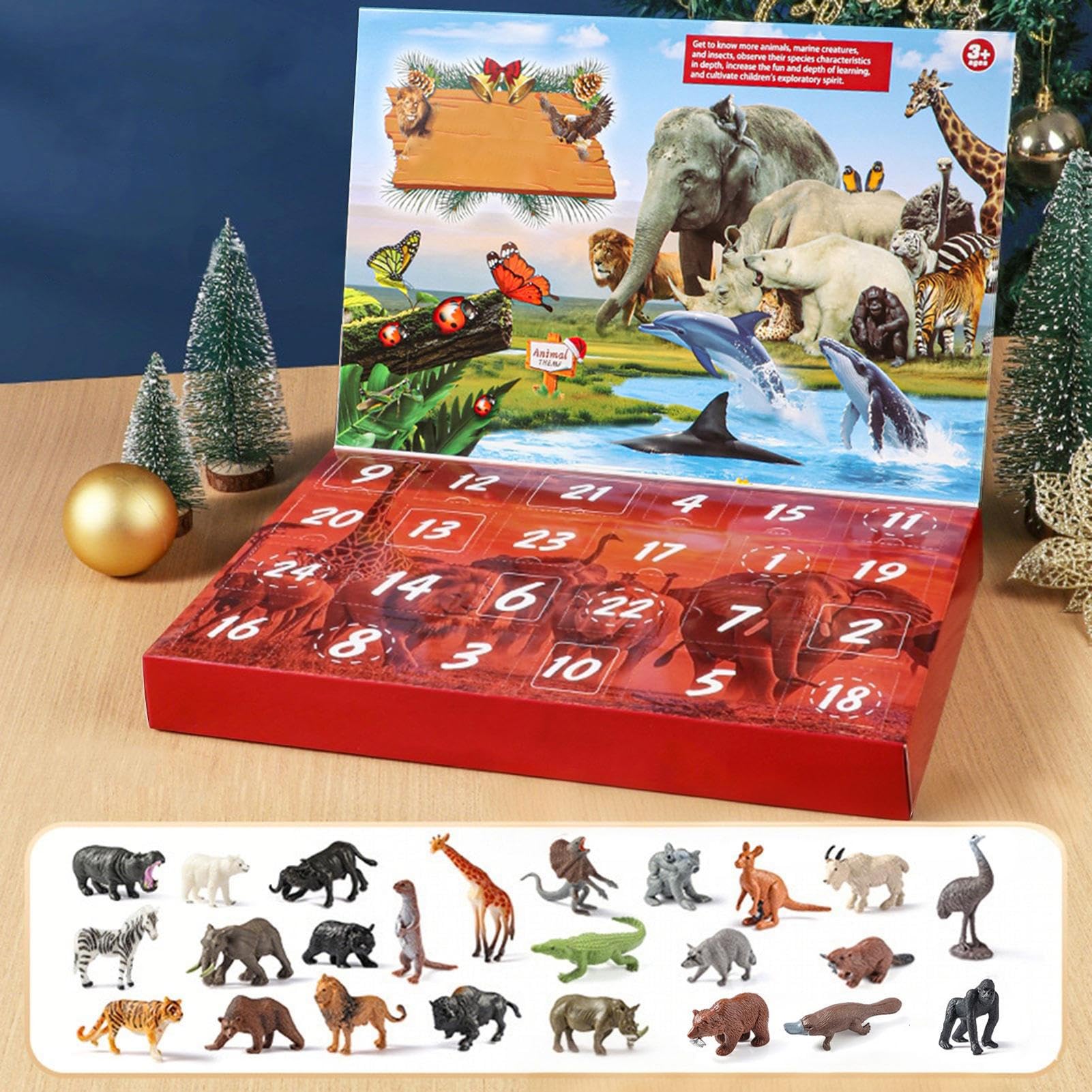 Calendario De Adviento Con Figuras De Animales Decoración 3D De Exploración | Calendario De Cuenta Atrás Con Figuras De Animales Para Escritorio Estantería Niños Jóvenes