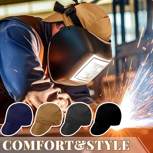 Miniatura 5 de Mepase 4 gorras de soldadura, gorros de soldadura a granel para hombres y mujeres, gorra de soldador, forros de casco de soldadura, herramienta de
