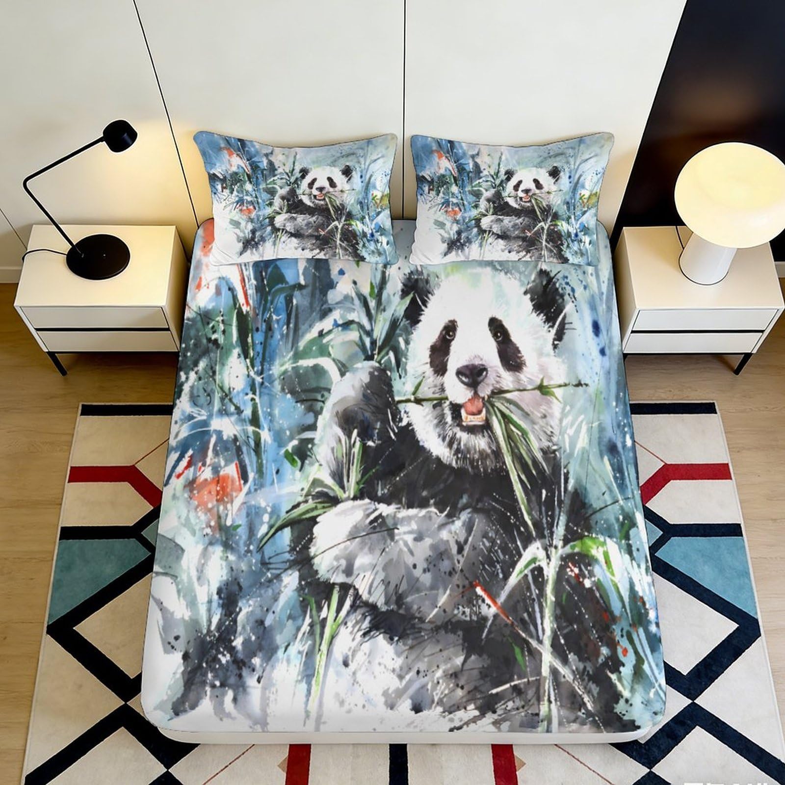 3D Printed Panda Forest Fitted Sheet Microfiber Soft Breathable Bamboo Mattress Cover Bedroom Decor 90x200x25cm