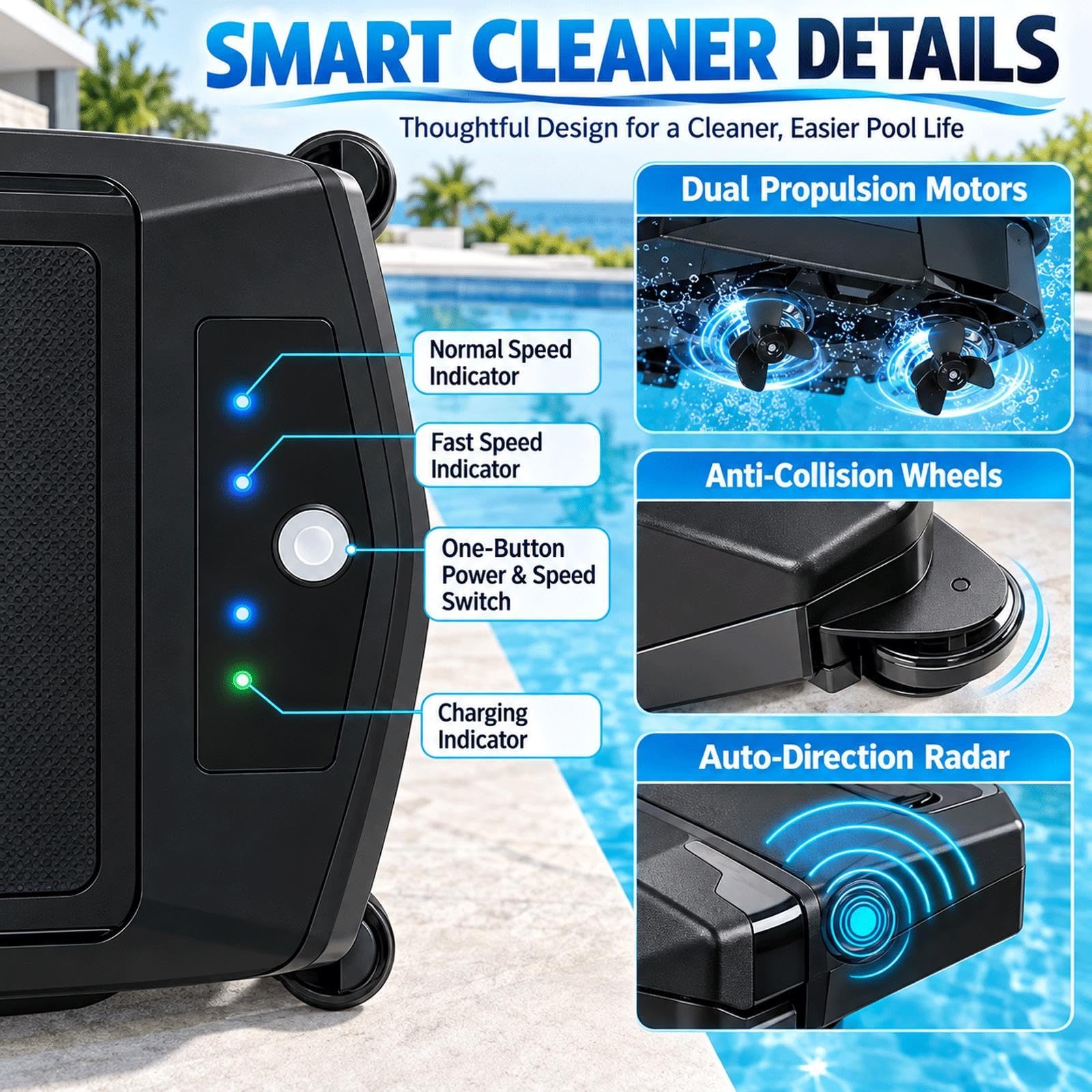 Nettoyeur De Piscine Sans Fil, Écumeur De Piscine Alimenté Par Batterie