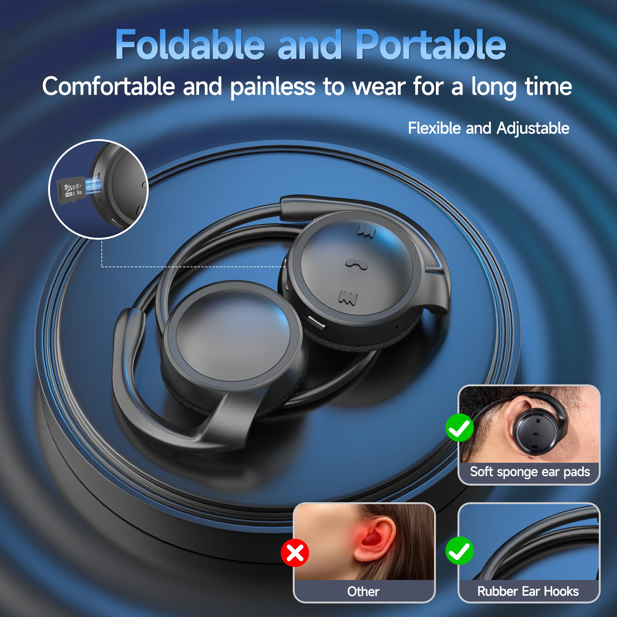Cuffie Bluetooth On Ear, cuffie senza fili sportive con scheda TF/chiamata vocale/microfono stereo, auricolare Bluetooth pieghevole e portatile