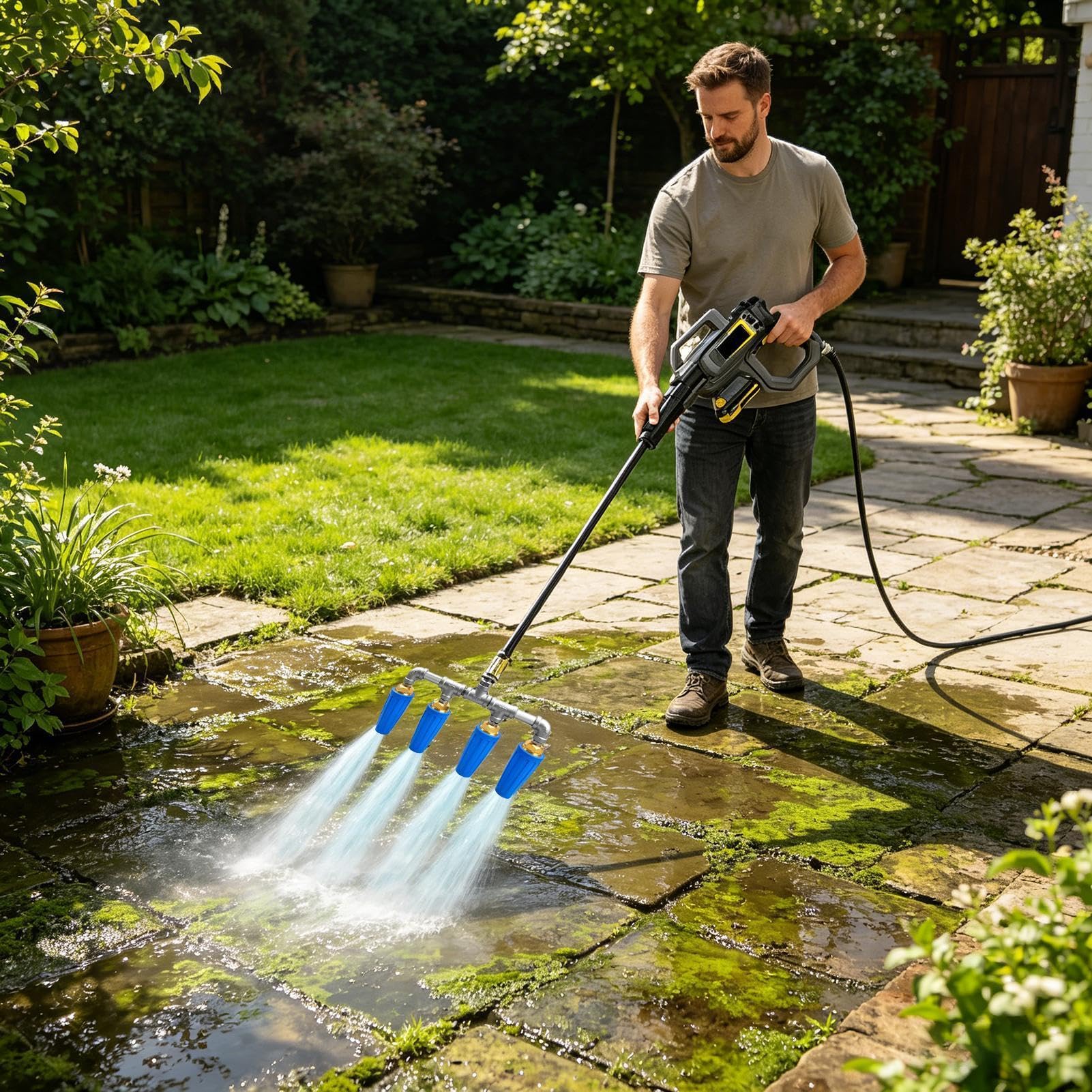 Boquilla Giratoria para Hidrolimpiadora Acero Inoxidable Arandela Agua | Tobera con Conexión Rápida para Manguera de Jardín Limpieza Casera, Riego, Patio, Balcón y