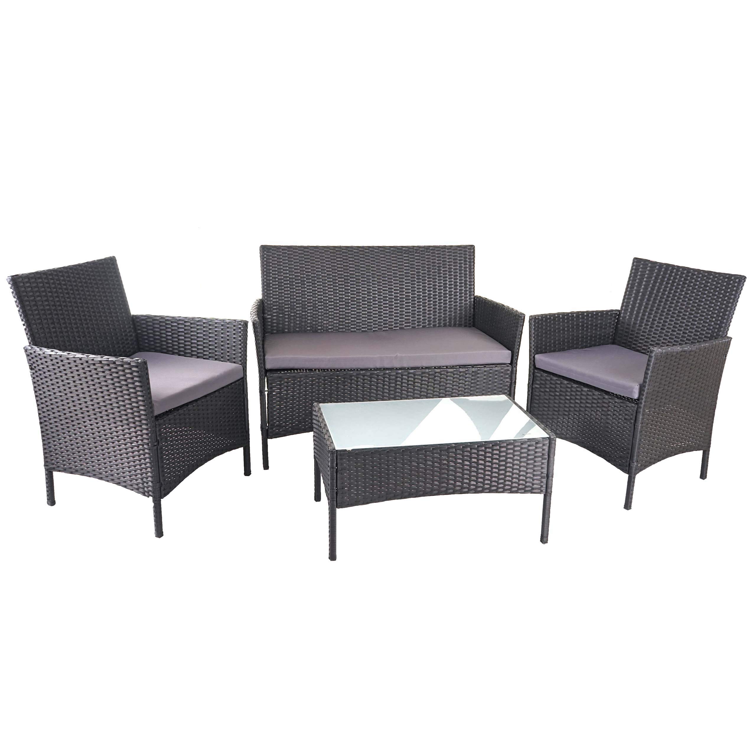 Mendler Set salotto giardino esterno salottino elegante HWC-D82 polyrattan nero con cuscini antracite