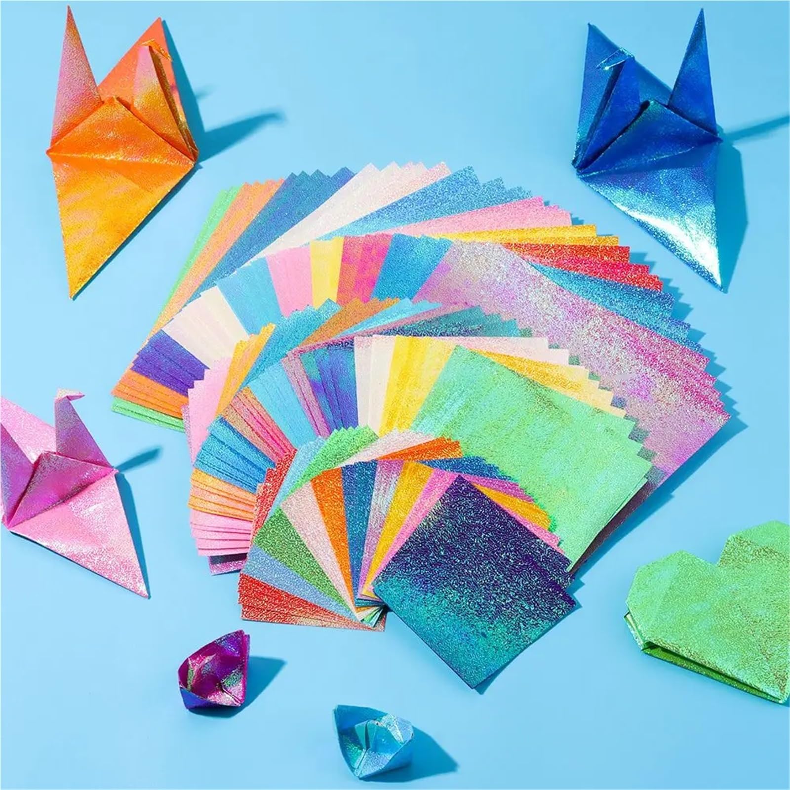 100 Blatt glitzerndes Origami-Papier, quadratisch, Faltpapier, einseitig, gemischte Farben, Scrapbooking, Dekor, handgefertigtes Material Für Handgefertigte Dekorationen(15cmx15cm)