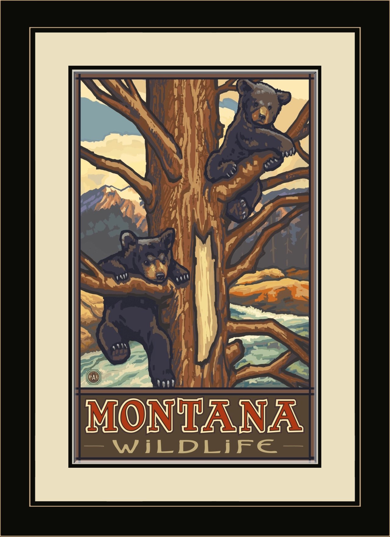 Northwest Art Mall PAL-0688 FGDM TBC Montana Two Bear Cubs Framed Wall Art by Artist Paul A. Lanquist, 16 by 22-Inch