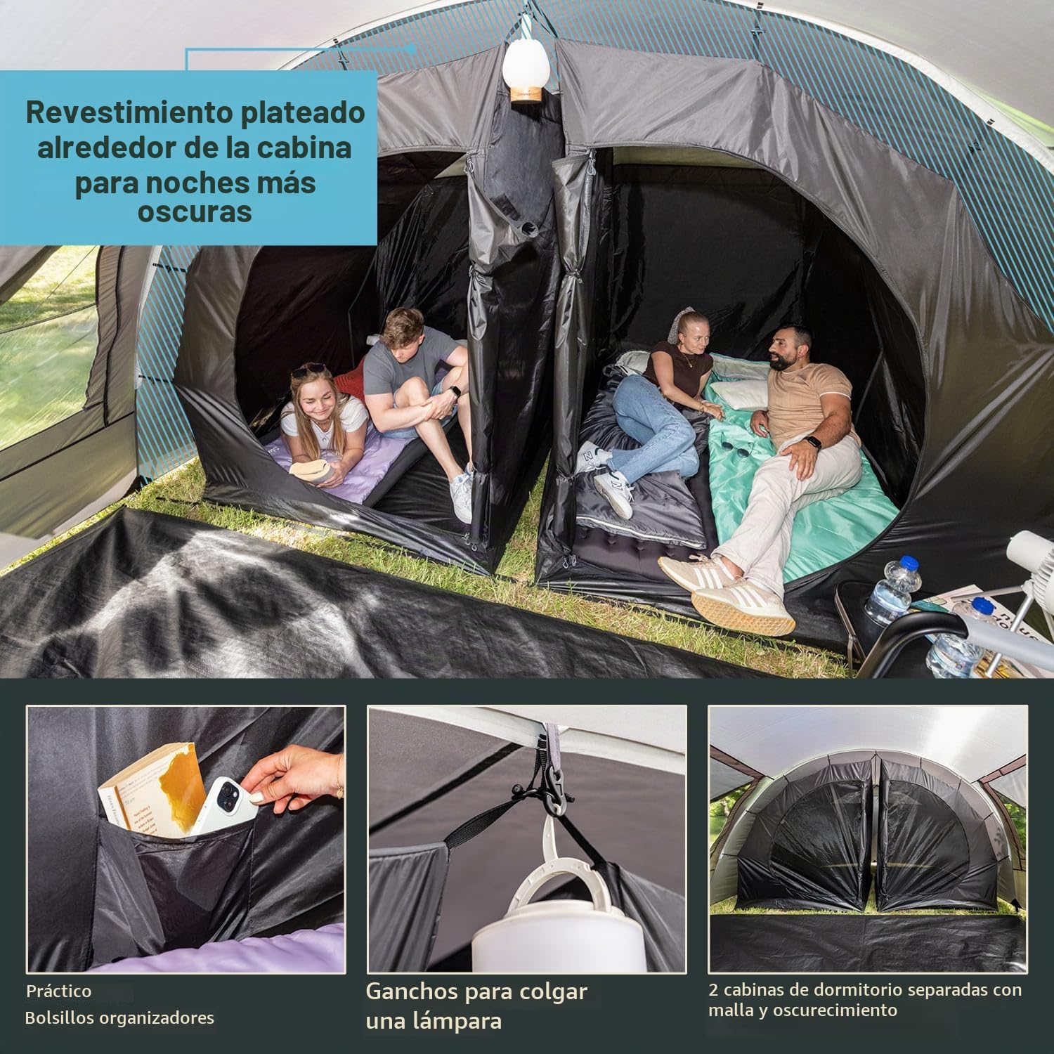 Skandika Kemi - 4 Personas - Tienda de campaña - túnel - mosquiteras - 480x340cm - Varillas Fibra óptica
