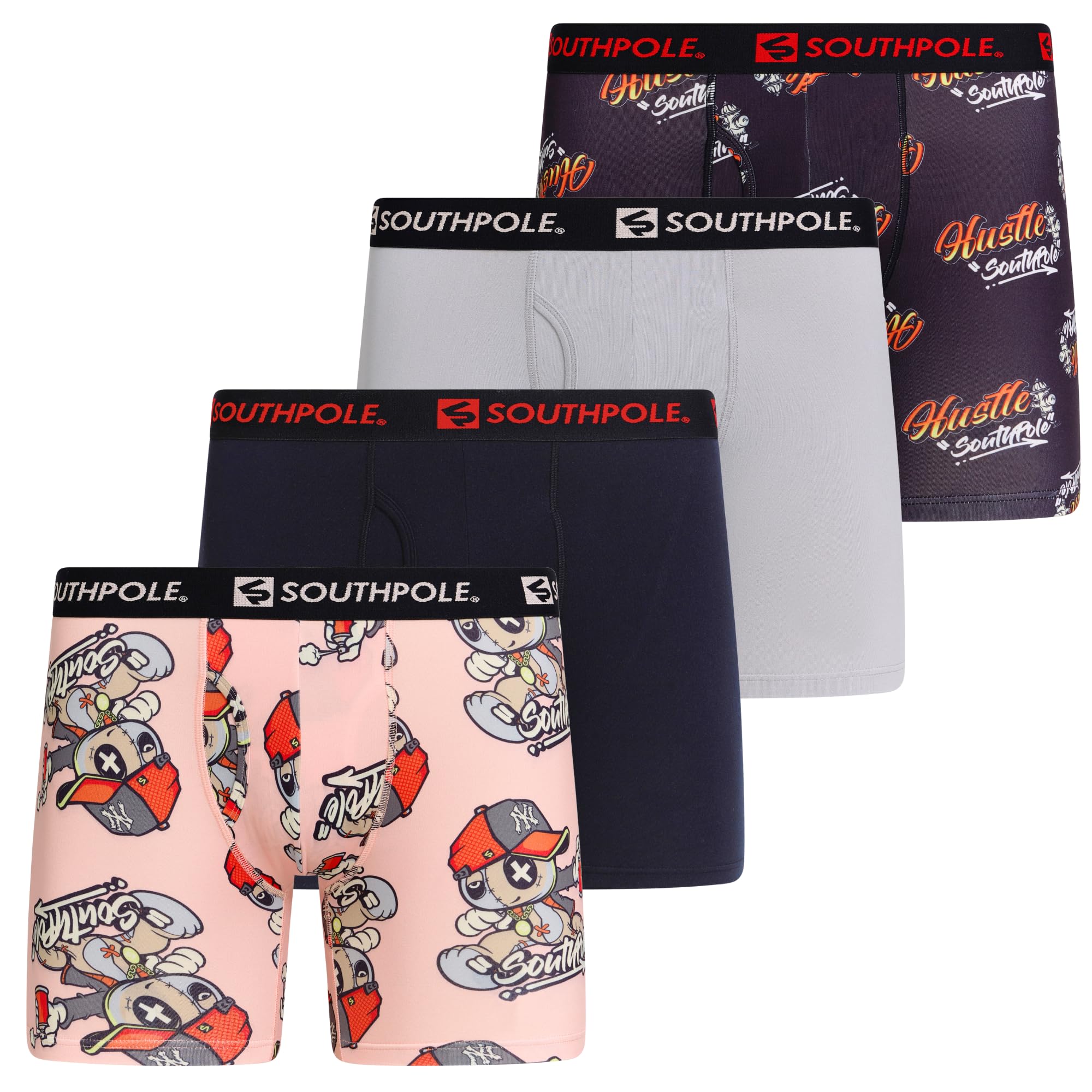 Southpole Boxer Briefs for Men Pack of 4 with 6" Inseam - Brushed Polyester Contour Pouch Athletic Moisture Wicking Underwear, Combo3, XXL