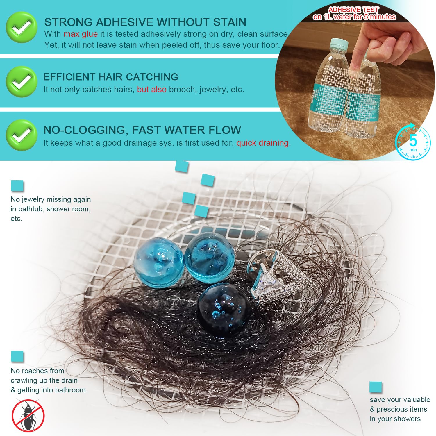Aire Allure 25 Pack Shower Drain Hair Catcher + Snake Tool - Disposable Hair Strainers For Bathtub & Sink - View #3