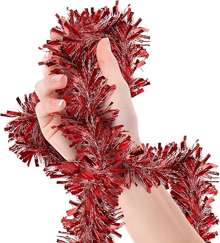 Guirnalda de oropel rojo para árbol de Navidad, serpentinas metálicas de corte ancho, para celebrar una fiesta de Año Nuevo, decoración colgante de