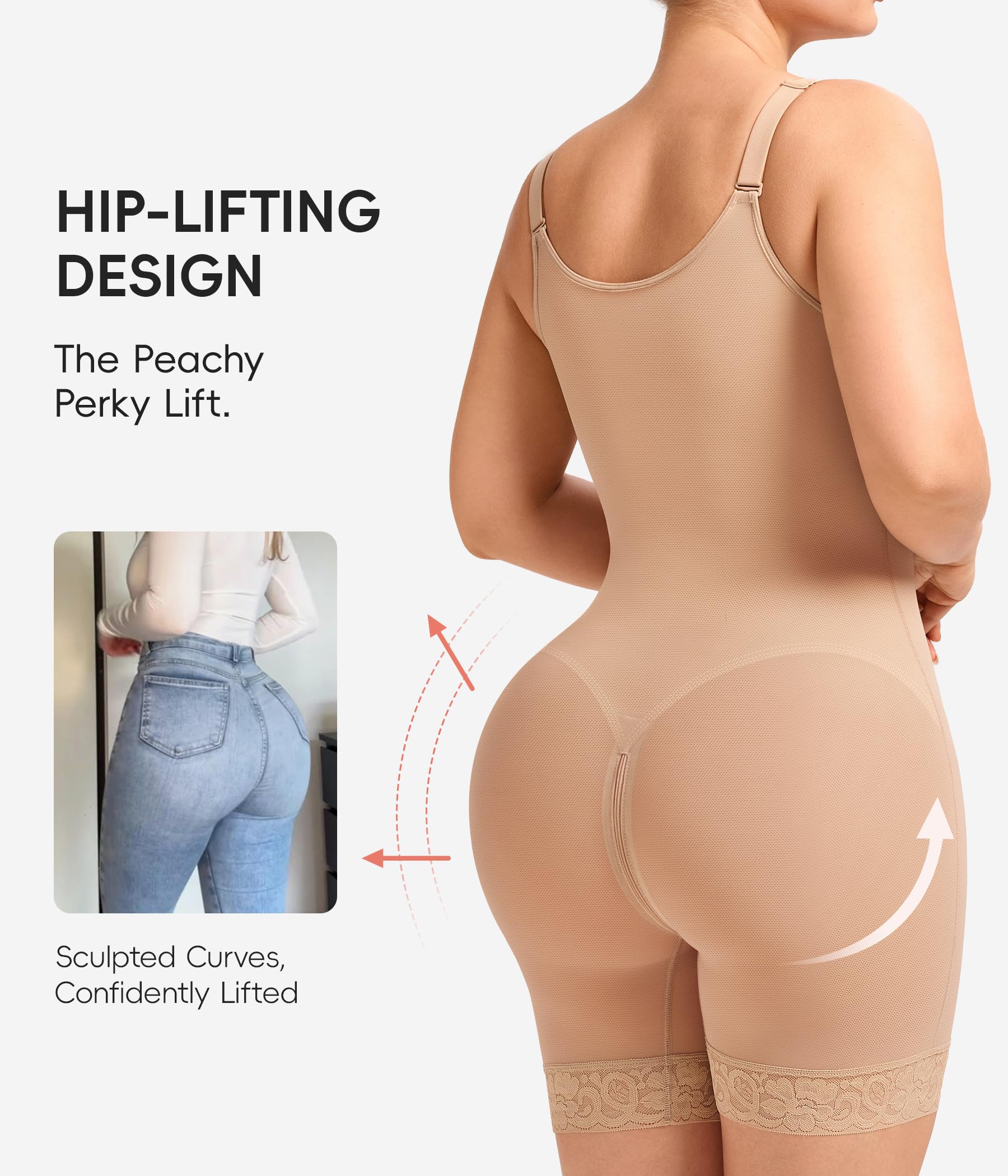 Fajas Colombiane Bodysuit Modellante Donna con Cremallera Compressione Forte Controllo Pancia, Body metà coscia con reggiseno integrato e ganci, senza cuciture per uso quotidiano e recupero posparto