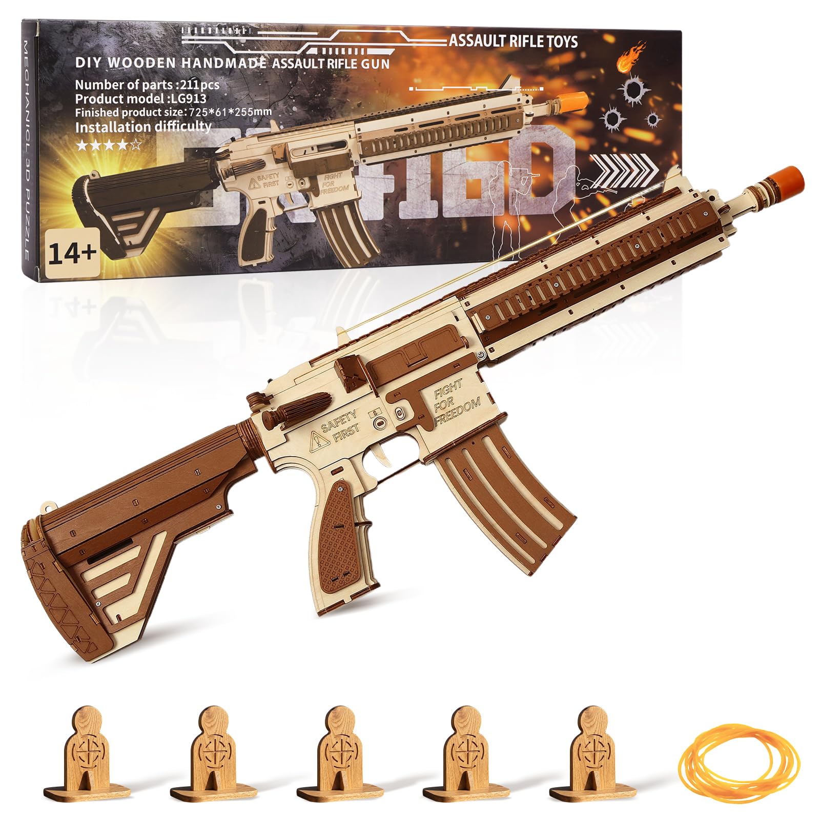 Drewniane puzzle 3D dla dorosłych w wieku od 14 lat, fajne gumki, pistolet, zabawki, zestawy montażowe, DIY, rękodzieło, hobby, urodziny, dla mężczyzn i kobiet, 211 szt