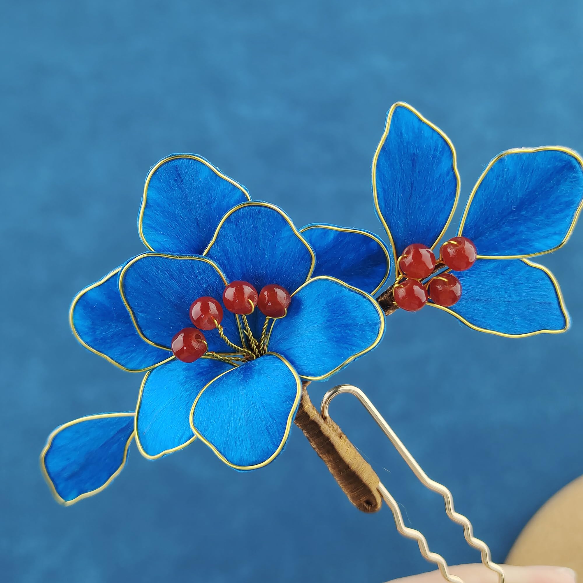 Handmade Silk Velvet Flower Hairpin Made of Pure Mulberry Silk Threads and Copper, Hair Ornament for Gifts, Weddings, Parties and Special Occasions