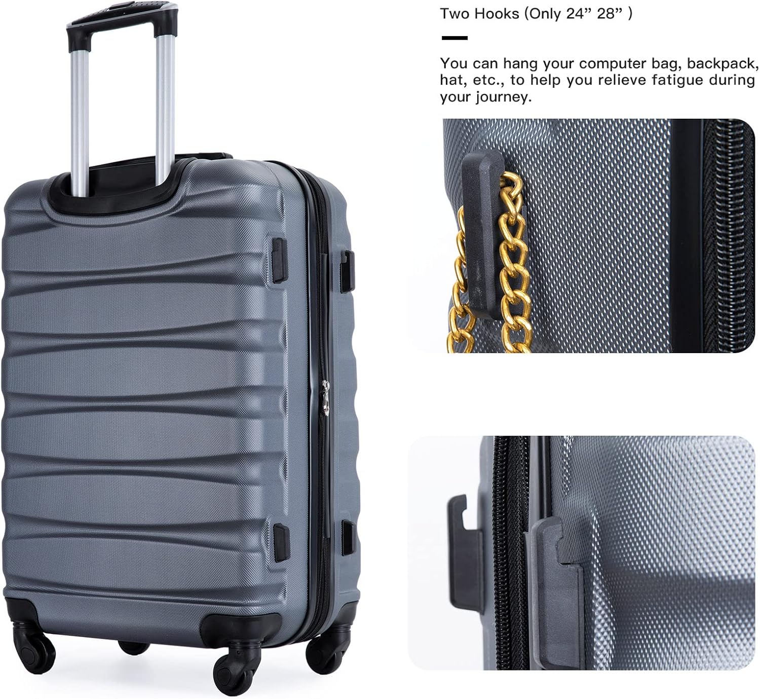 review Yone jx je Expandable 3 Piece Luggage Sets ABS Lightweight Suitcase with Two Hooks, Spinner Wheels, TSA Lock, 20in/24in/28in (Gray)