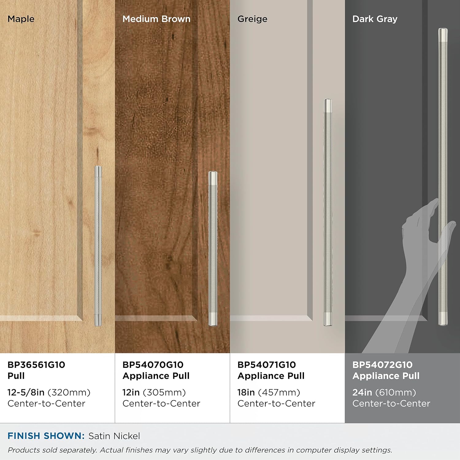 Amerock BP54072G10 | Satin Nickel Appliance Pull | 24 inch (610mm) Center-to-Center Cabinet Handle | Bronx | Furniture Hardware