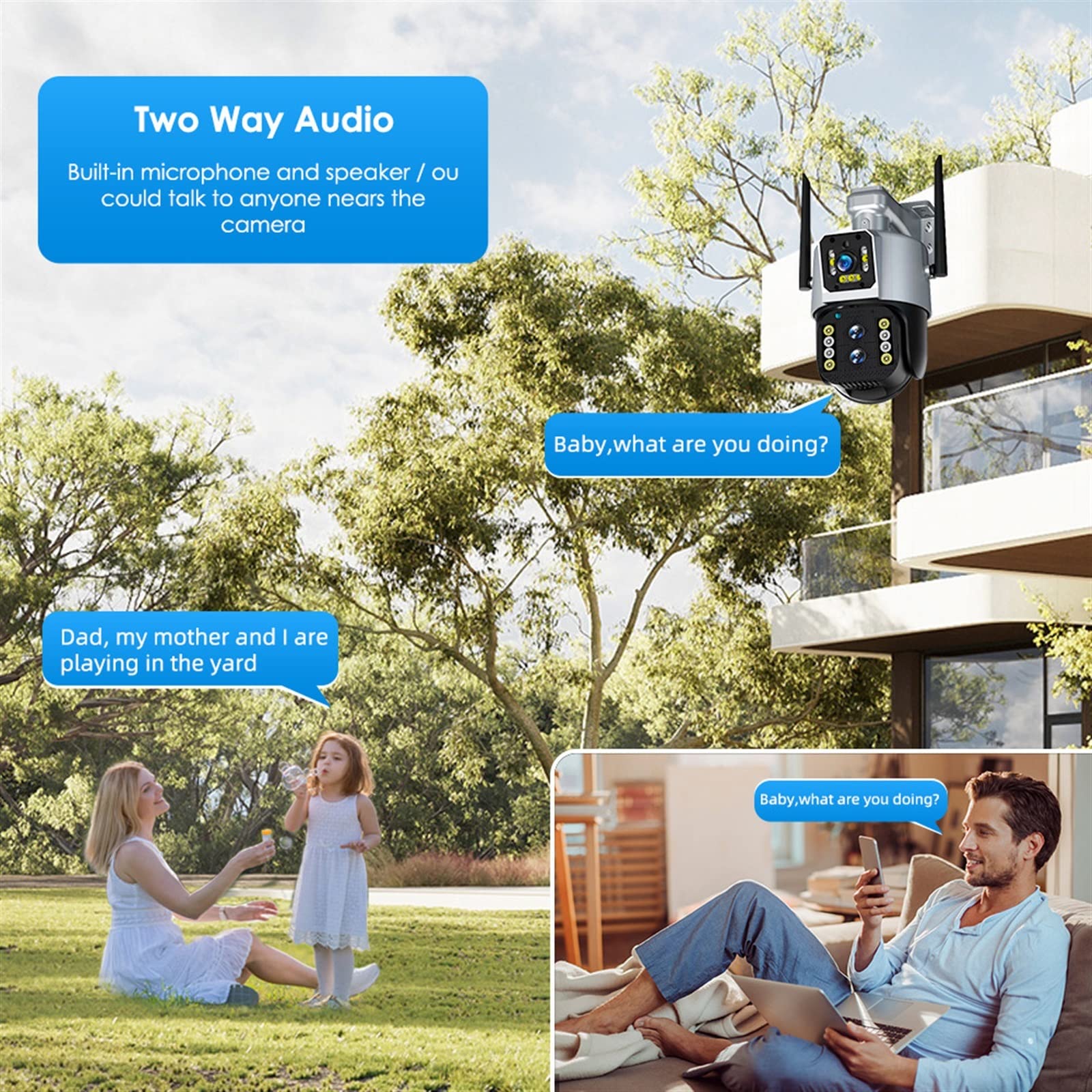 Telecamera 2k 4MP esterna PTZ Tre lenti Doppio schermo Zoom 10X Tracciamento automatico Protezione di sicurezza CCTV Videosorveglianza Cam P2P Installazione semplice(4G With 128GB)
