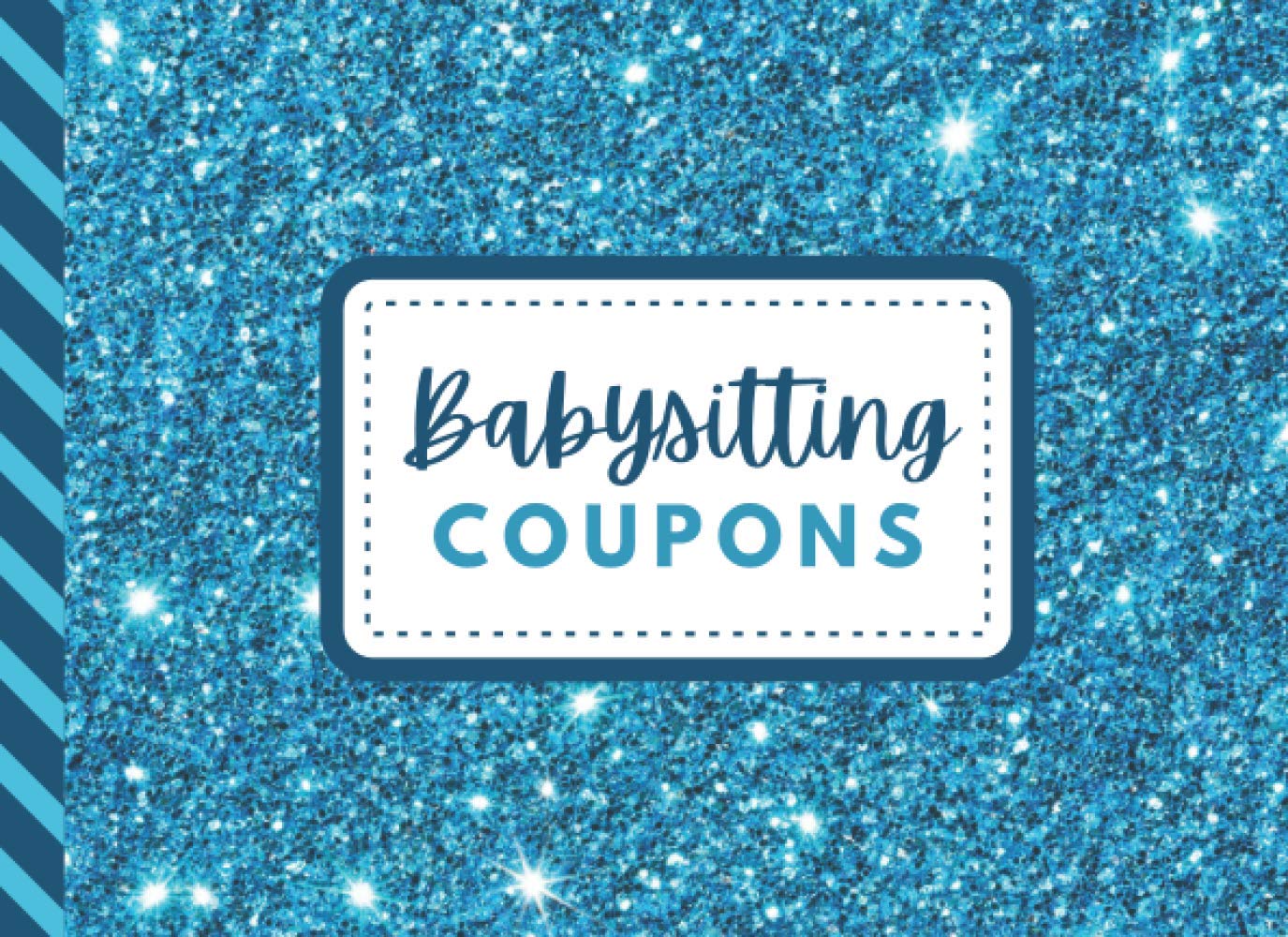 Babysitting Coupons: Sparkle Blue Glitter Look - Modern Art Theme / 50 Vouchers / Gift Book for Grandparents - Grandma - Grandpa - New Mom Baby Shower / Cute Card Alternative