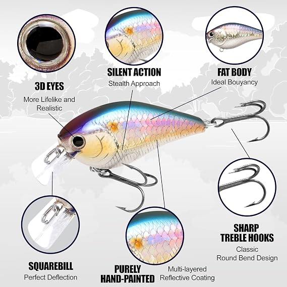LUCKY CRAFT LC 1.5 Silent Squarebill Crankbait Fishing Lure, 2-3/8, Bass Fishing Lures for Freshwater, Hard Crankbait with Treble Fishing Hooks, Fishing Accessories