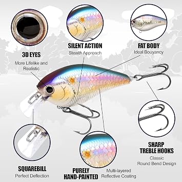 LUCKY CRAFT LC 1.5 Silent Squarebill Crankbait Fishing Lure, 2-3/8, Bass Fishing Lures for Freshwater, Hard Crankbait with Treble Fishing Hooks, Fishing Accessories