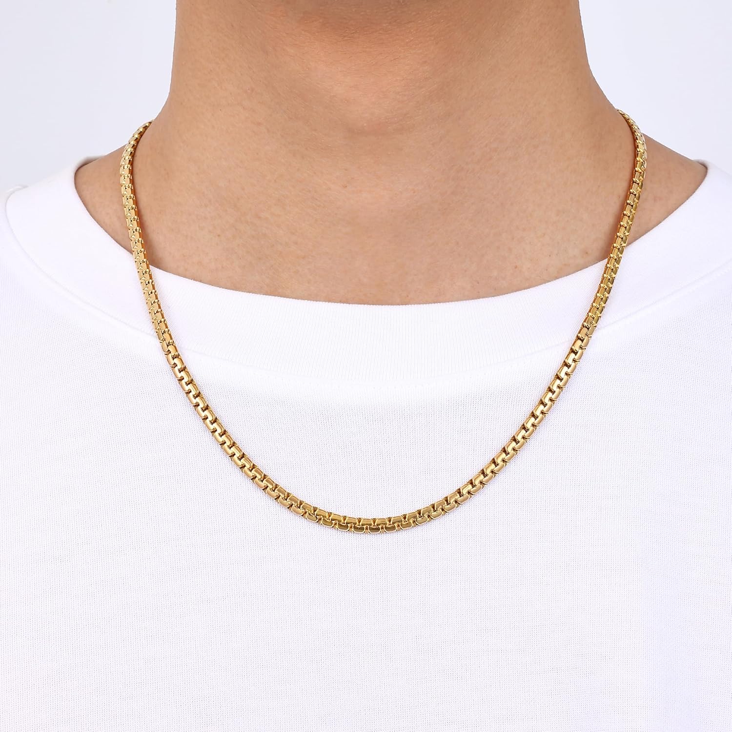 Fiusem Flat Box Chains for Men, 14k Gold Plated/Black Stainless Steel Chain Necklace, 2.5/3/4/4.5/5mm Necklaces for Men and Women 16-28 Inch - Image 3