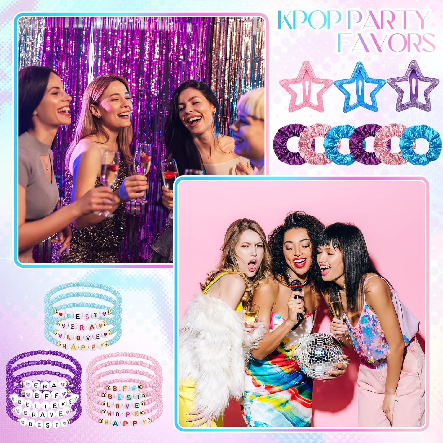 Kenning 126 Pcs Kpop Party Favors 36 Friendship Bracelets 18 Scrunchies and 72 Hair Clips for Girls Women Birthday Gifts Popular Singer Fans Y2k Party Supplies
