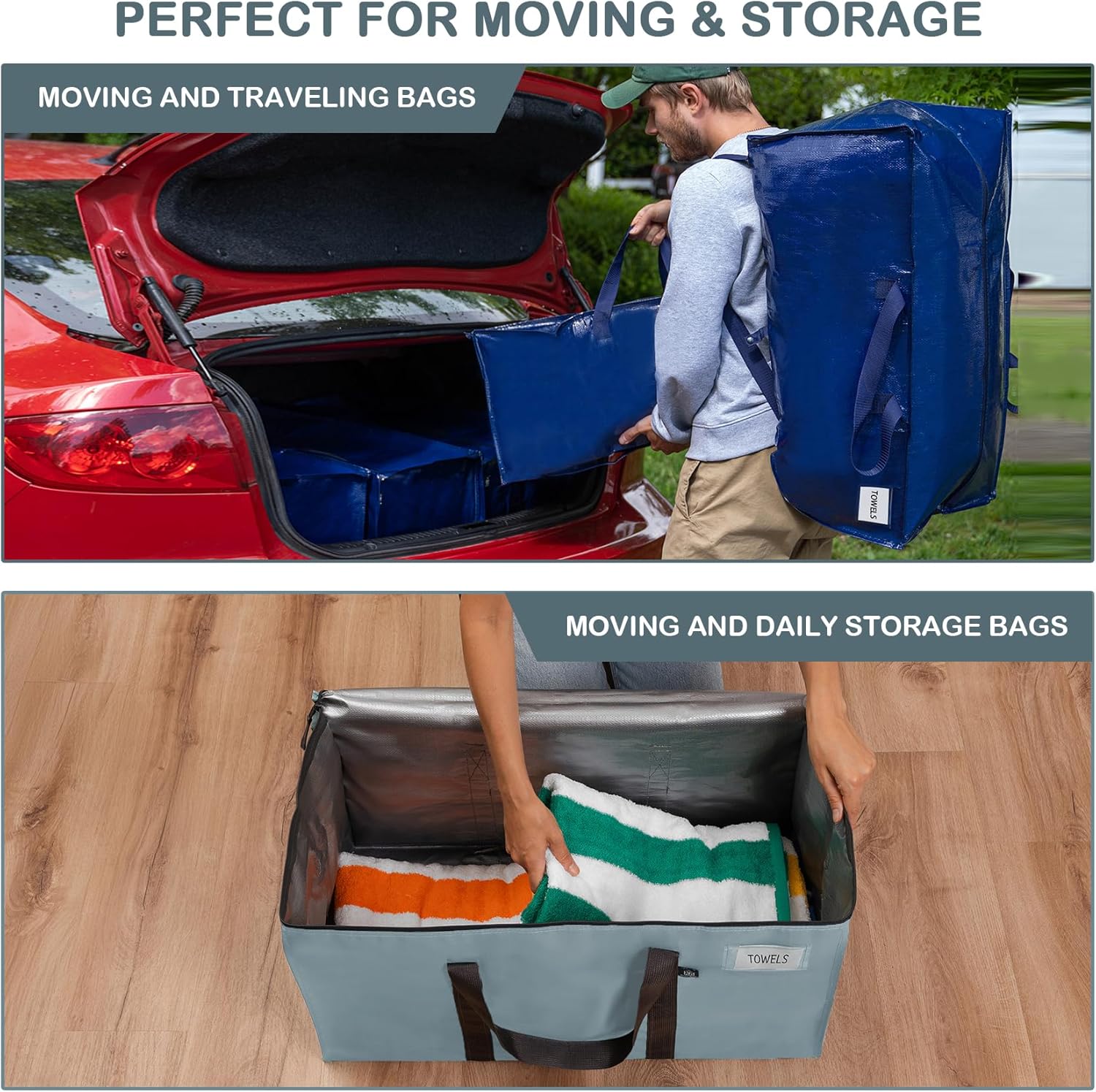 VENO 12 Pack Moving and Storage Bags (6 Pack Moving Bags with Backpack Straps, 6 Pack Upgraded Wide Open Storage Bags)