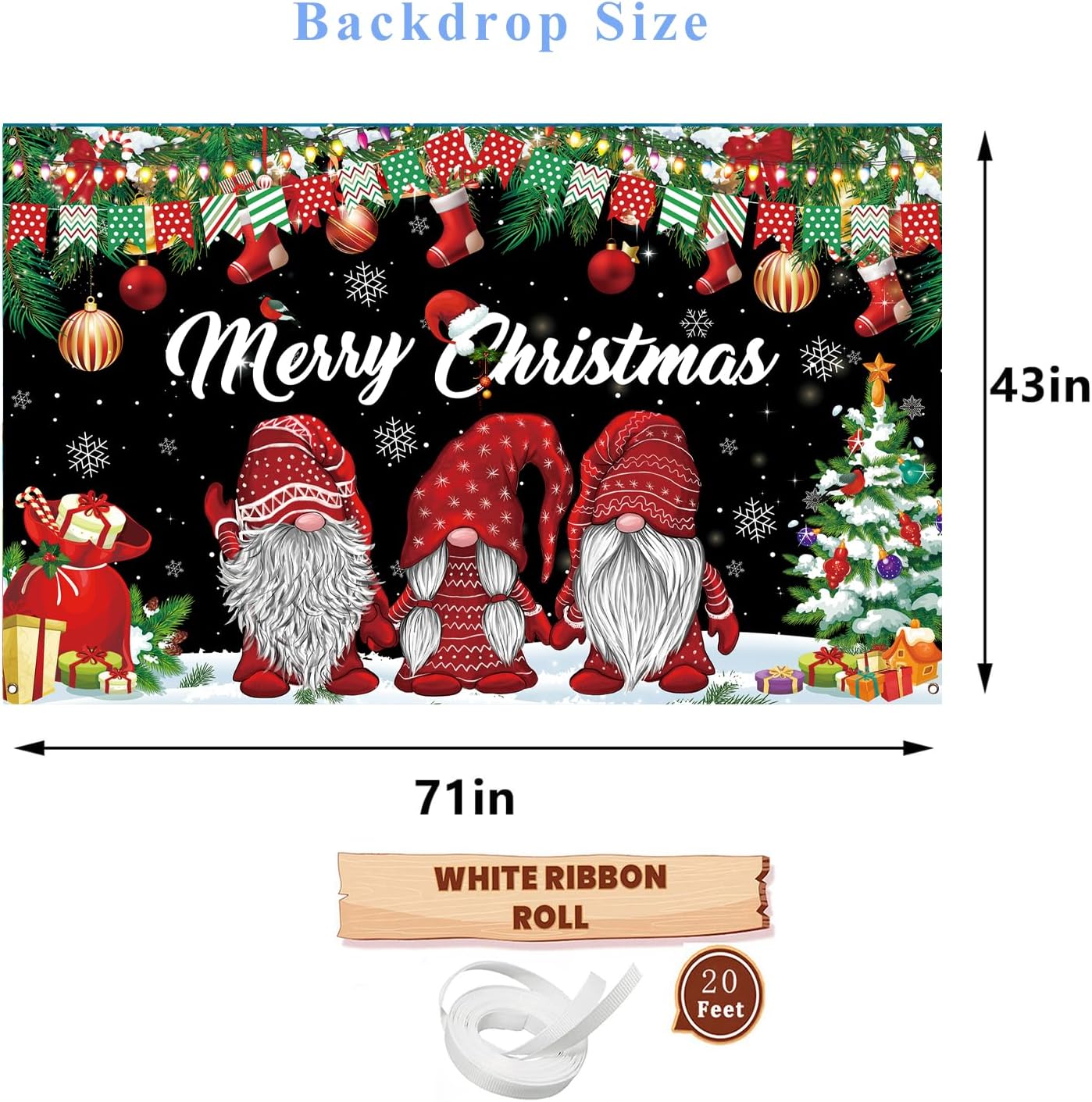 Condition photo showing New/Like New for Merry Christmas Banner, Christmas Banner Backdrop, Xmas Photography Background for Xmas Party Decorations, 71x43 Inch