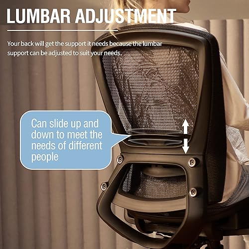 Miniatura 7 de ELABEST Silla de oficina de malla, silla de escritorio ergonómica para computadora, silla de tarea resistente - Soporte lumbar y reposabrazos