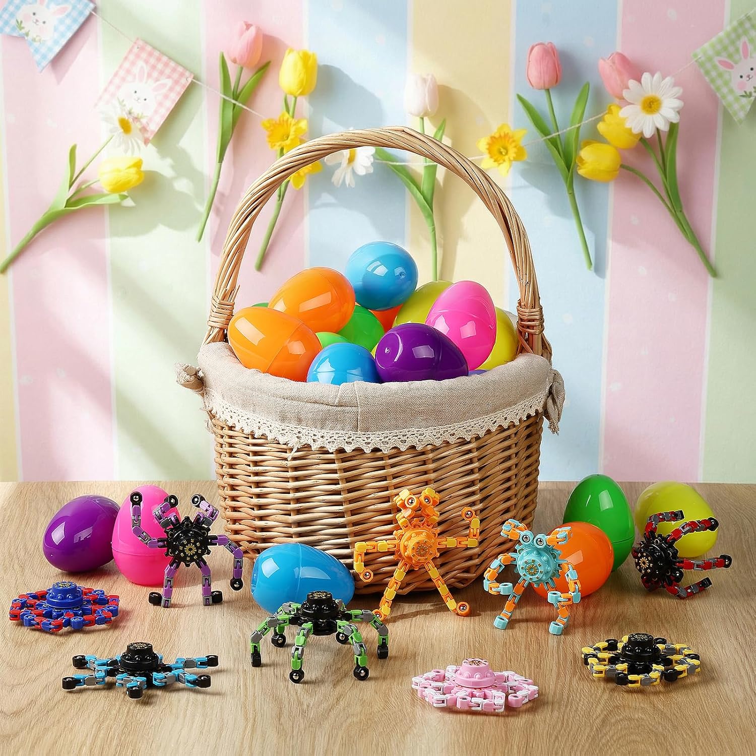 ShinyRelief 24 Pack Easter Eggs with Fidget Toys - Transformable Fidget Spinners Bulk Robot Finger Toys for Kids Boys Easter Egg Hunt Basket Stuffers Party Favors Gifts(Classic)