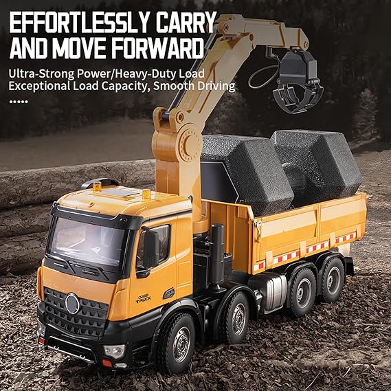 Remote controlled dump truck large 18.8 inches (48CM) 1:14 vehicle model three in one grab head replaceable construction transport vehicle remote control model Suitable for adults 14+ (dual battery)