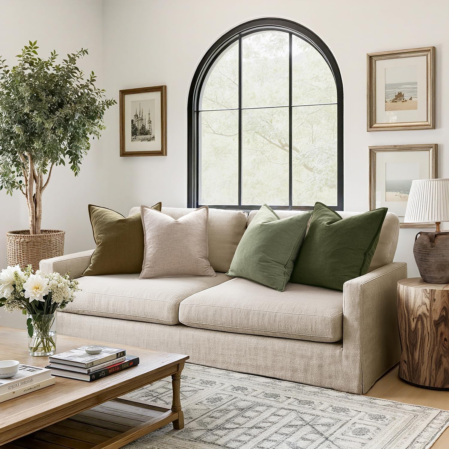 MIULEE Green and White Pillow Covers Pack of 4 Decorative Natural Solid Throw Pillow Covers Soft Accent Boho Farmhouse Couch Pillowcases Modern Spring Decor for Living Room Bed Sofa 18x18 Inch - Image 4