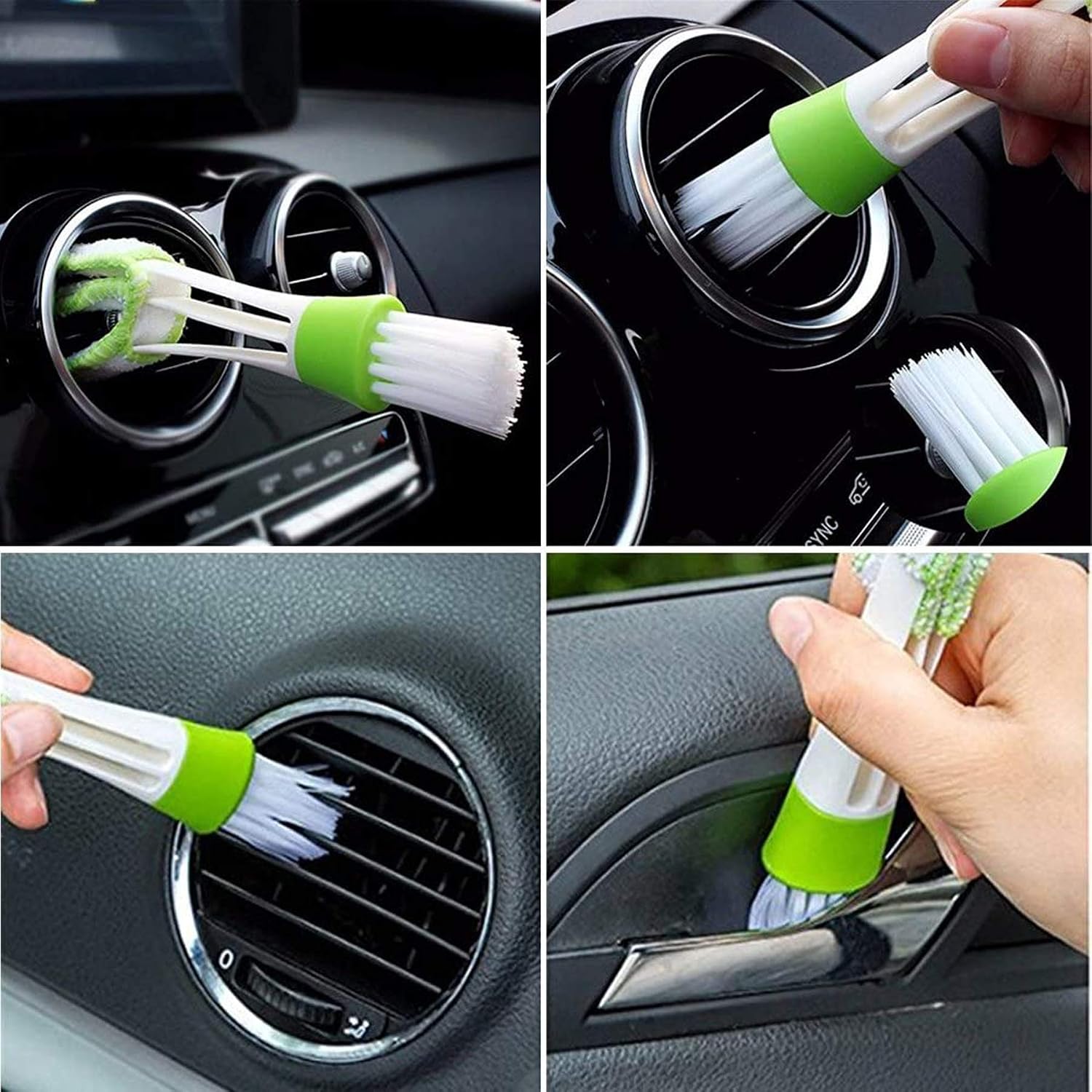 11 Pcs Auto Detailing Brush Set, Including 5 pcs Premium Detail Brush, 3 pcs Wire Brush and 2 pcs Automotive Air Conditioner Brush and Microfiber Towels for Cleaning Wheels, Interior, Exterior(Green)