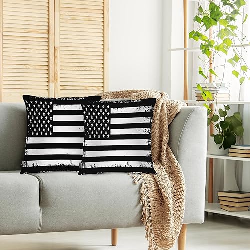 Miniatura 2 de Swono Fundas de almohada decorativas retro con bandera estadounidense, fundas de cojín cuadradas con bandera de Estados Unidos Grunge para hombre y