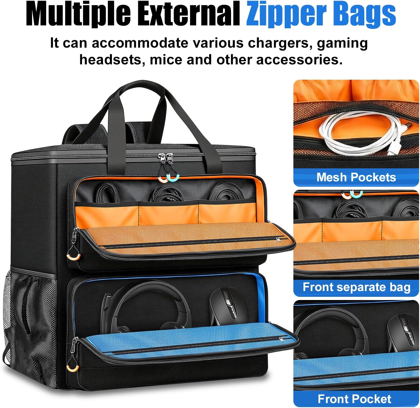 Computer Desktop Tower Carrying Case with Padded Protection & Multiple Pockets, Gaming Computer Backpack Holds CPU Mainframe, Keyboard, Mouse, Cables and Accessories