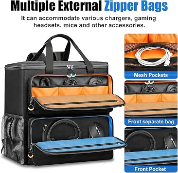 Computer desktop tower carrying case with padded protection & multiple pockets, gaming computer backpack can hold CPU main frame, keyboard, mouse, cables and accessories