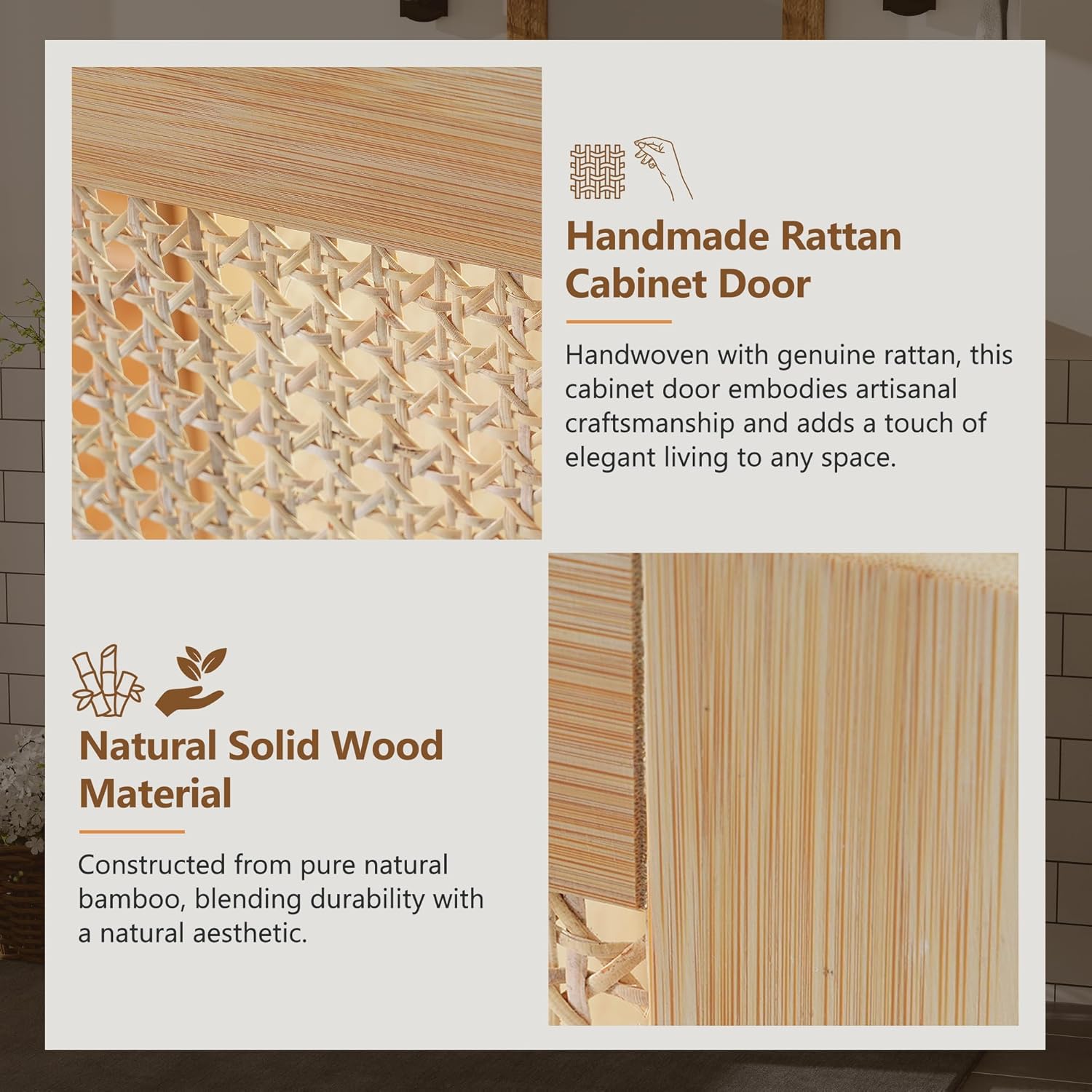 Merax 30" Fluted Bathroom Vanity with Ceramic Sink Combo，Freestanding Modern Bathroom Storage Vanity Cabinet with Featuring Handmade Rattan Doors，Zinc Alloy Handle,Wood