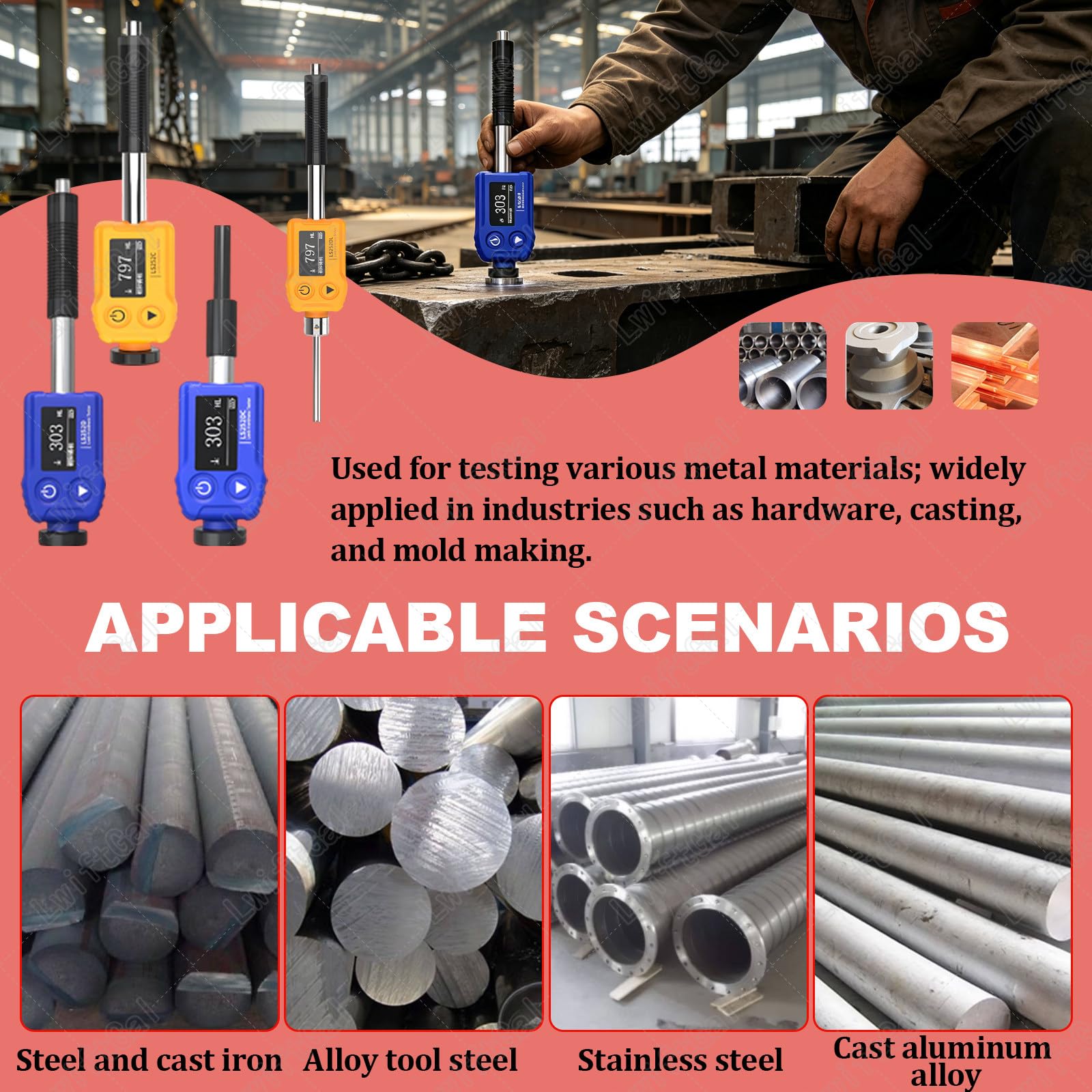 DuróMetro De Metales Digital PortáTil, Probador De Dureza, Probador PortáTil Digital Hld Hra Hrb HRC Hv HB HS Alta PrecisióN For Acero MetáLico LS252D