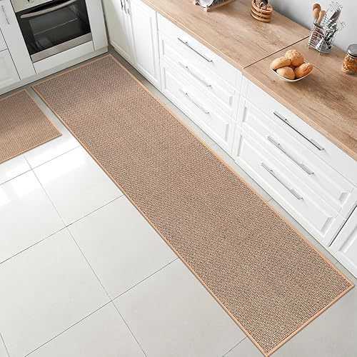 KIMODE Juego de 2 tapetes de cocina lavables para suelo con parte trasera de goma antideslizante, absorbentes, naturales, para cocina, pasillo,