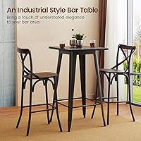 Vista 5 de glitzhome Mesa cuadrada rústica de madera de metal para bar, bar, comedor, marco resistente, mesas de pub de 41.25 pulgadas de altura