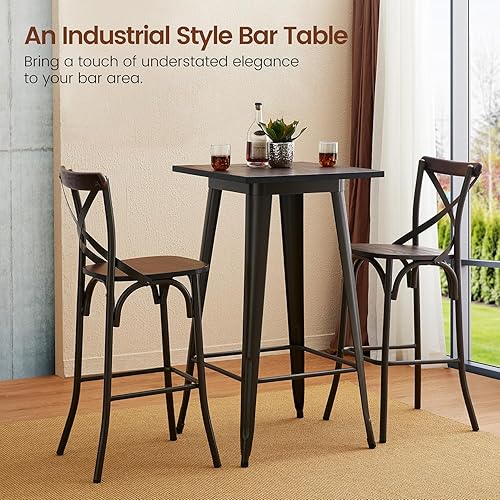 Miniatura 5 de glitzhome Mesa cuadrada rústica de madera de metal para bar, bar, comedor, marco resistente, mesas de pub de 41.25 pulgadas de altura Mesa