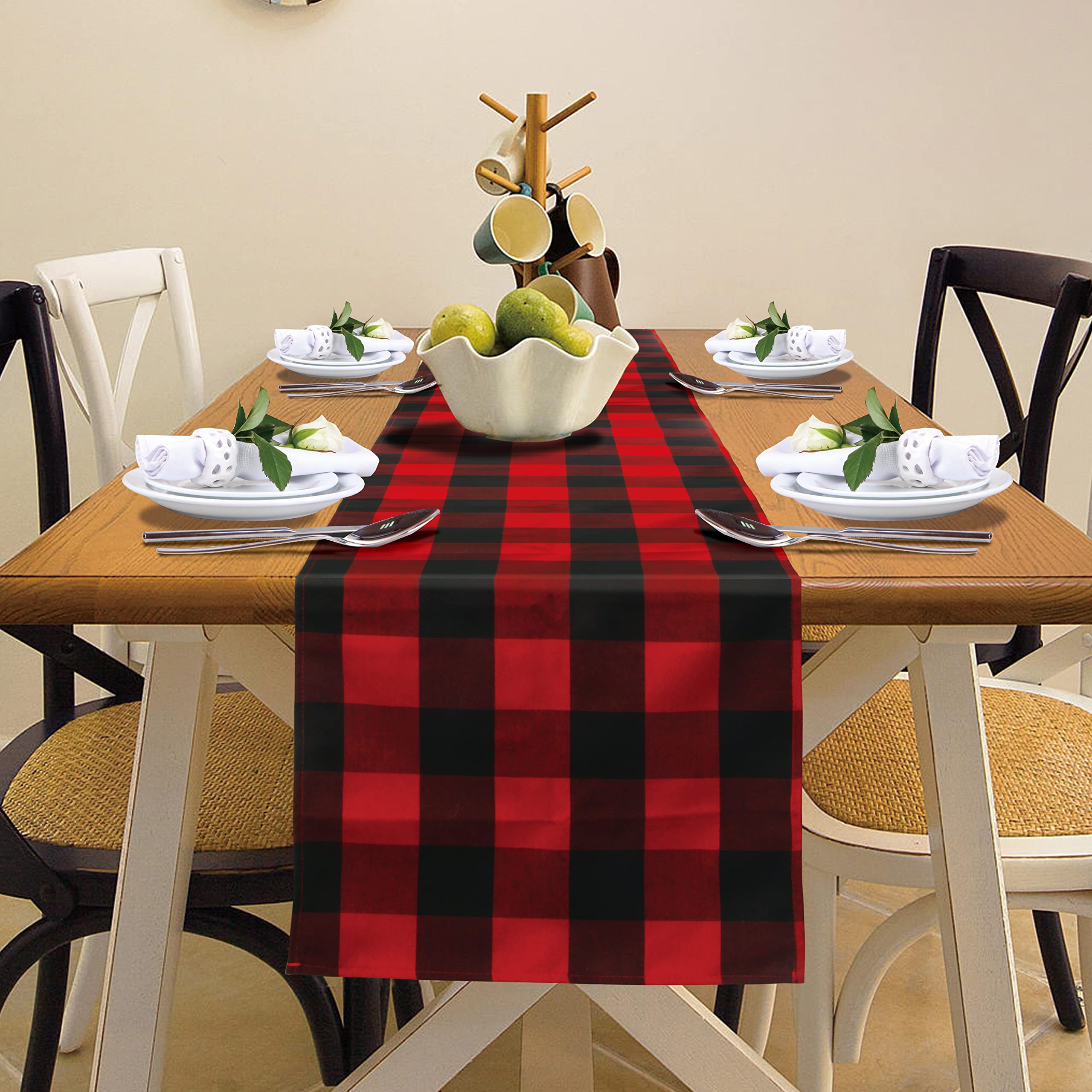 Photo 1 of 2 JOYIN 14 × 72” Christmas Table Runner, Buffalo Check Collection Table Runner, Cotton Red and Black Plaid Table Runner for Christmas Holiday Rustic Party Table Home Decoration Black&red 14x72”