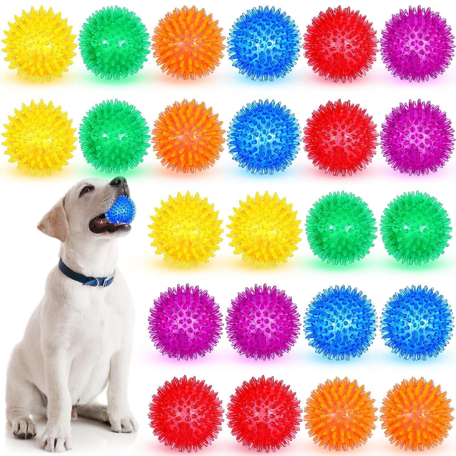 24 Pack Squeaky Dog Toys Balls 2 56 Spiky Dog Balls Floating Pool TPR Puppy Fetch Chew Toy