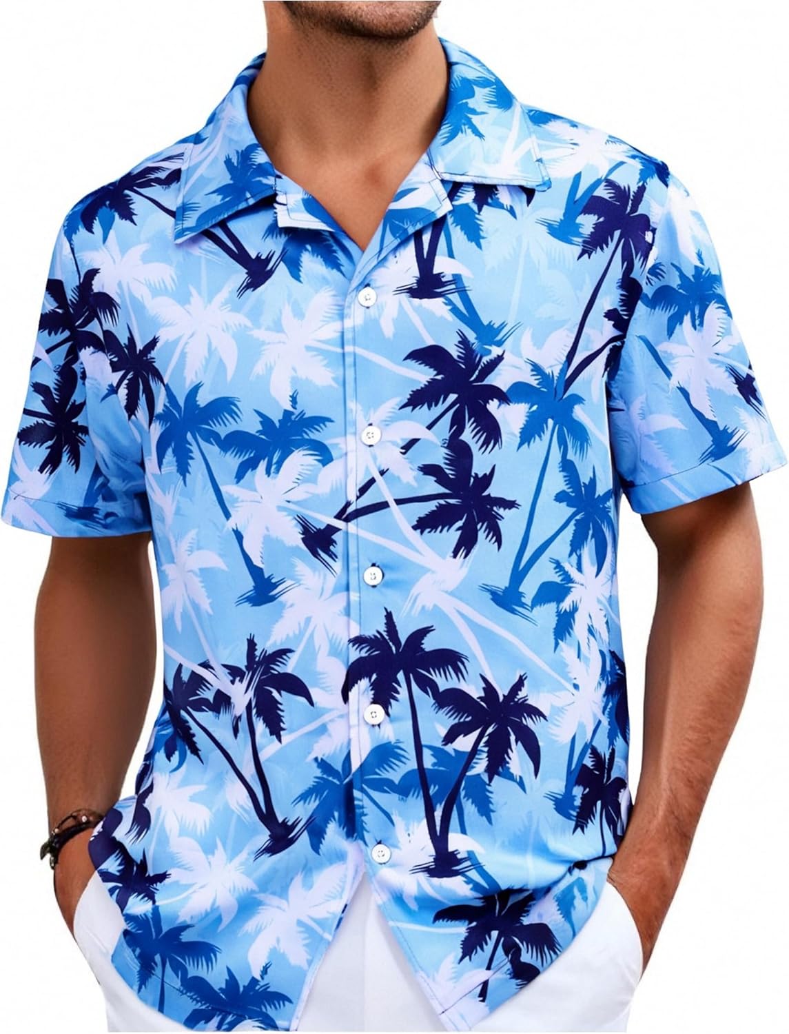 UNIQUEONE Men's Hawaiian Short Sleeve Button Down Tropical Floral Beach Vacation Shirt