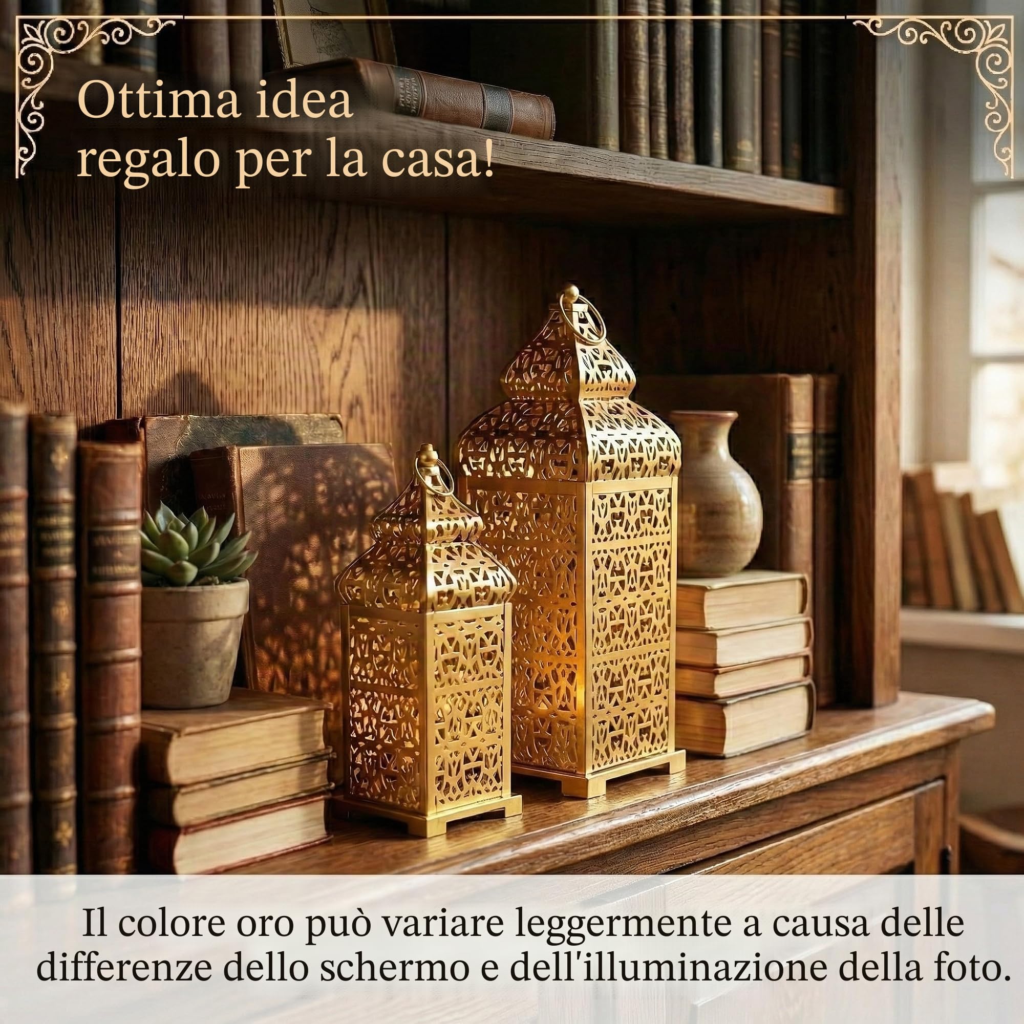 Vela Lanterns Tempio Marocchino Candele Lanterne, Oro, Set di 2